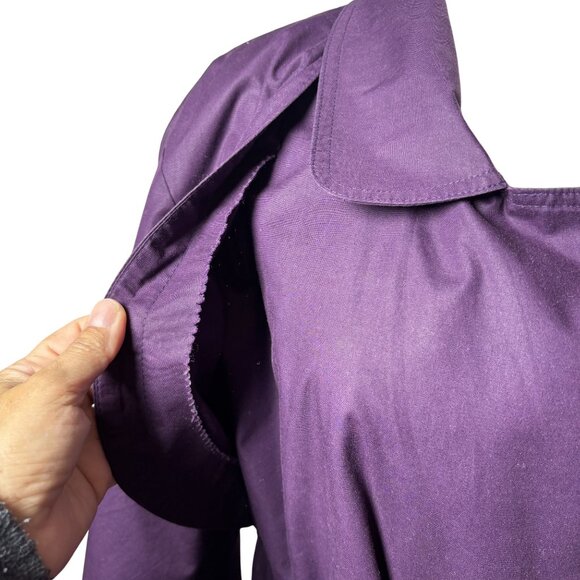 Womens M Vintage Purple Double-Breasted Mid Trench Coat belted plaid lining - Picture 6 of 11